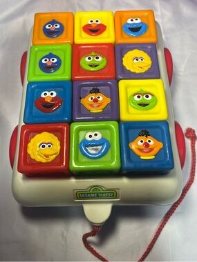 Vintage Tyco Sesame Street Pull Along Block Cart 1997 ABC 123 Toy Rare